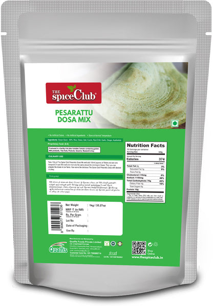 The Spice Club Pesarattu Dosa Mix 1Kg | Green Gram Dosa Mix | Breakfast Recipes | quick dosa mix | instant breakfast mix | south indian breakfast mix | easy breakfast option